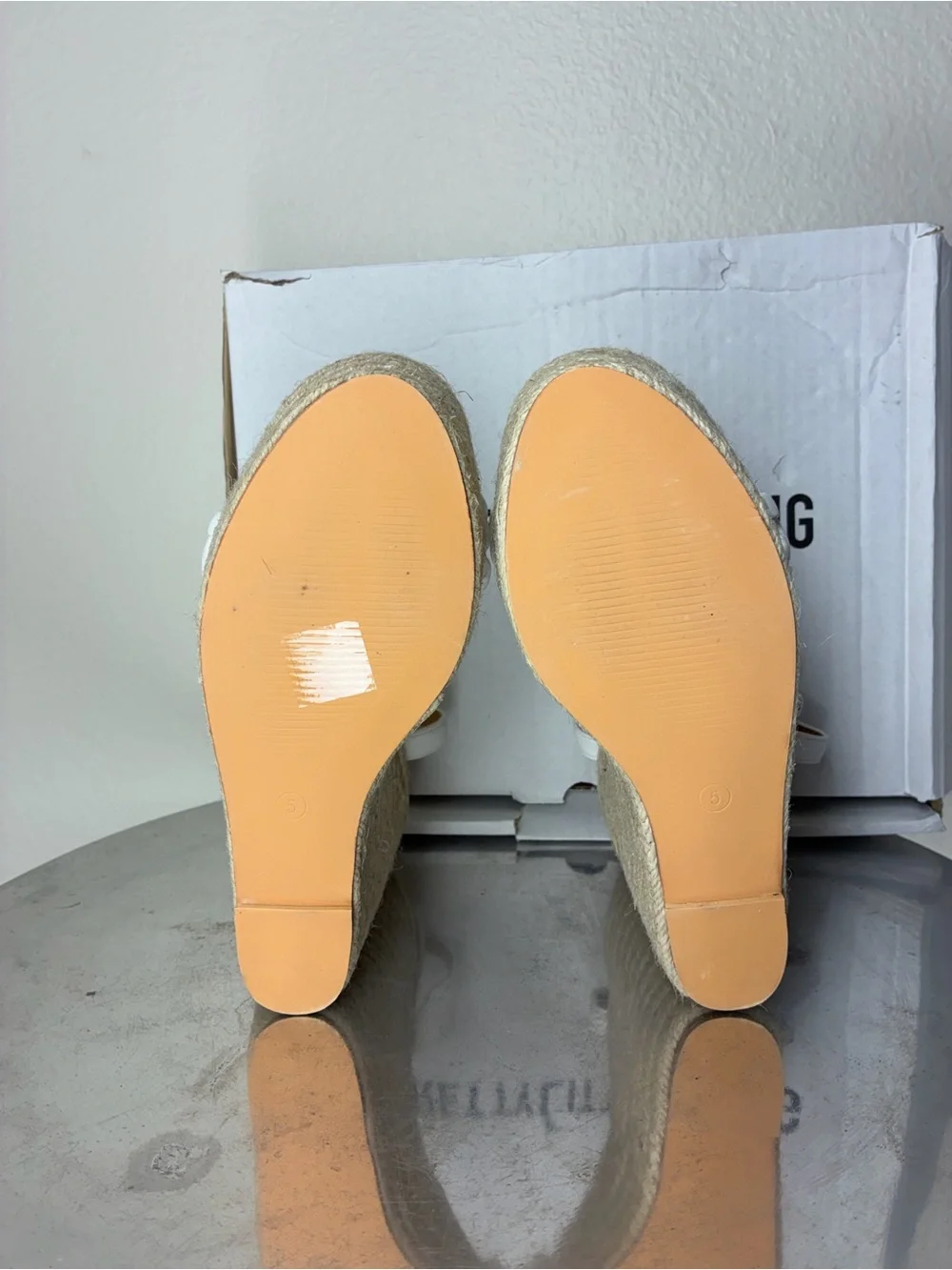 New PrettyLittleThing White Braided Espadrille Wedge Sandals, size 7